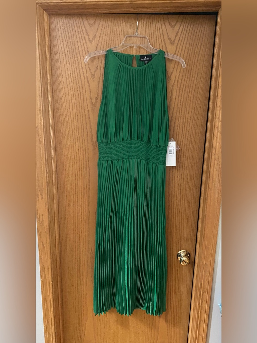 Oleg Cassini Emerald Green Pleated Midi Dress